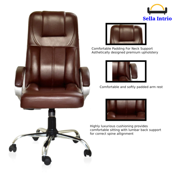 Sella Iran Leatherette Executive High Back Revolving Office Chair (Brown) - Image 3