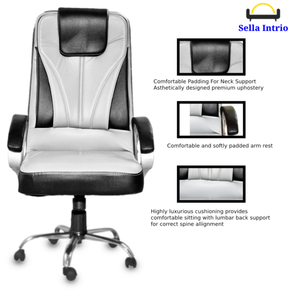 Sella Leatherette Executive High Back Revolving Office Chair Kyte(Black&Grey) - Image 4